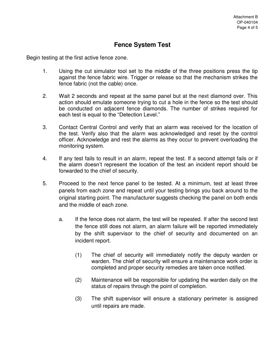 DOC Form OP-040104 Attachment B Weekly Security Inspection - Oklahoma, Page 4