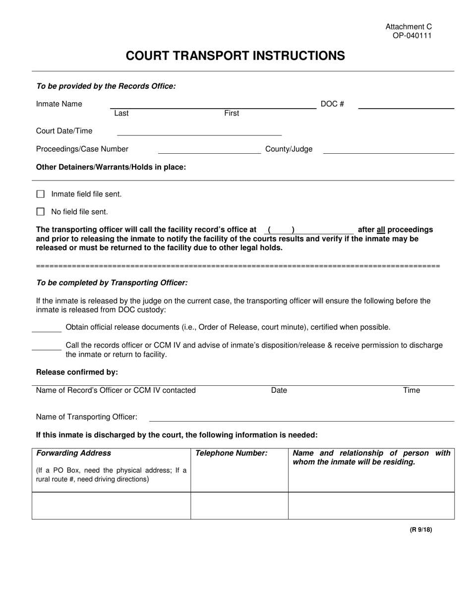 DOC Form OP-040111 Attachment C Court Transport Instructions - Oklahoma, Page 1