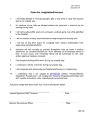 Document preview: DOC Form OP-040114 Attachment A Rules for Hospitalized Inmates - Oklahoma
