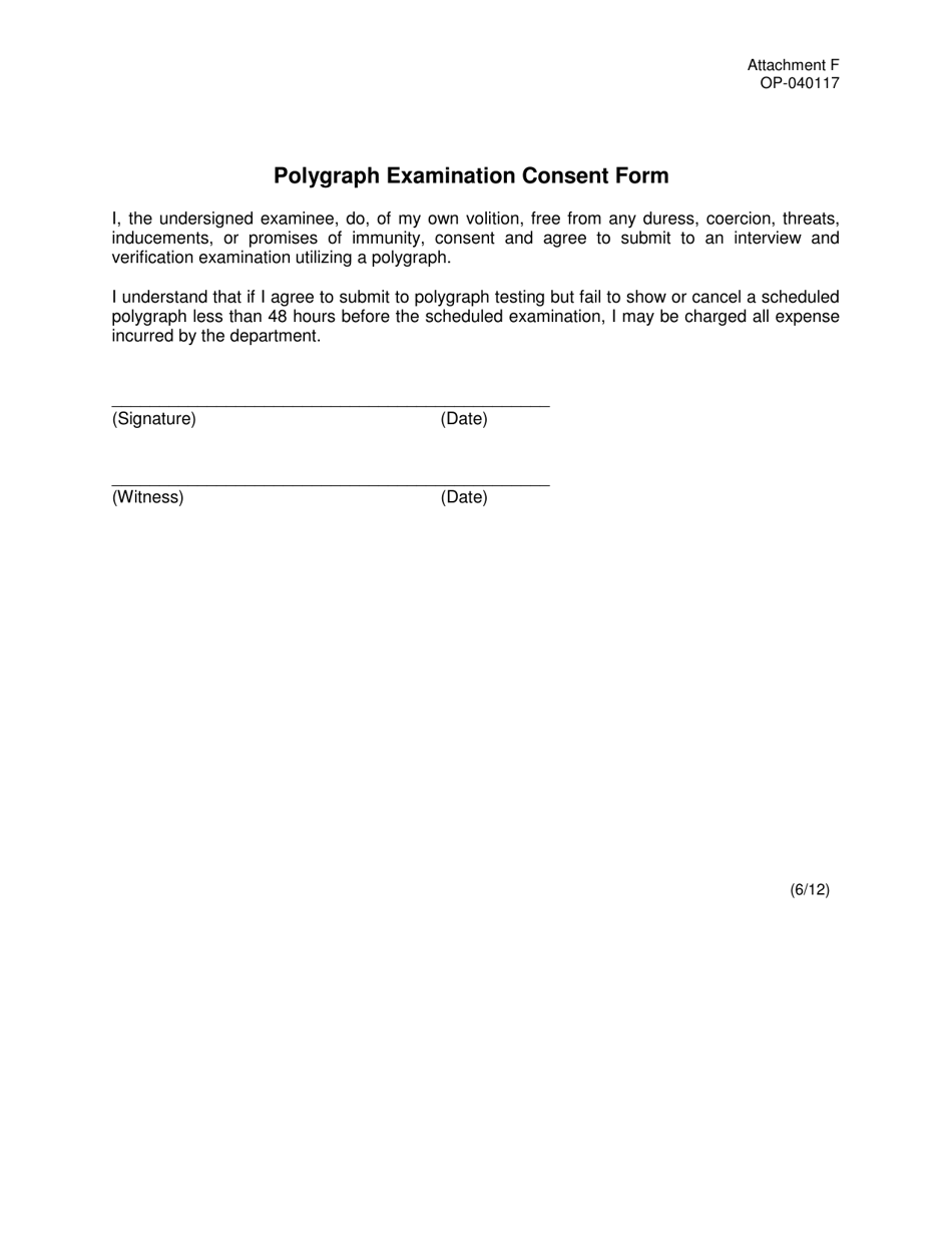 DOC Form OP-040117 Attachment F Polygraph Examination Consent Form - Oklahoma, Page 1