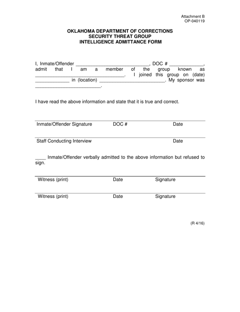 DOC Form OP-040119 Attachment B  Printable Pdf