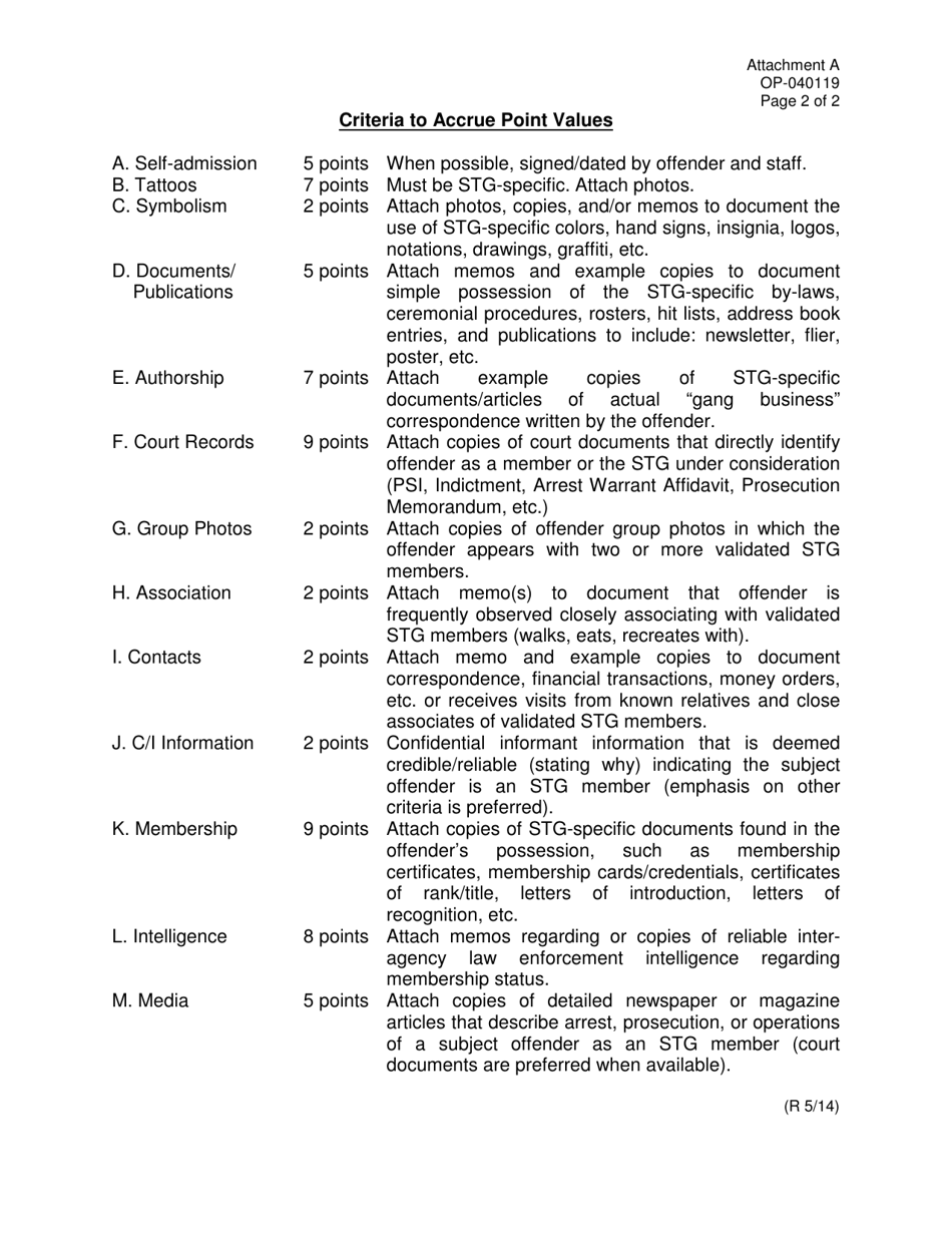 DOC Form OP-040119 Attachment A Security Threat Group (Stg) Validation Form - Oklahoma, Page 2