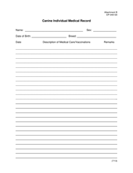 Document preview: DOC Form OP-040120 Attachment A Canine Individual Medical Record - Oklahoma
