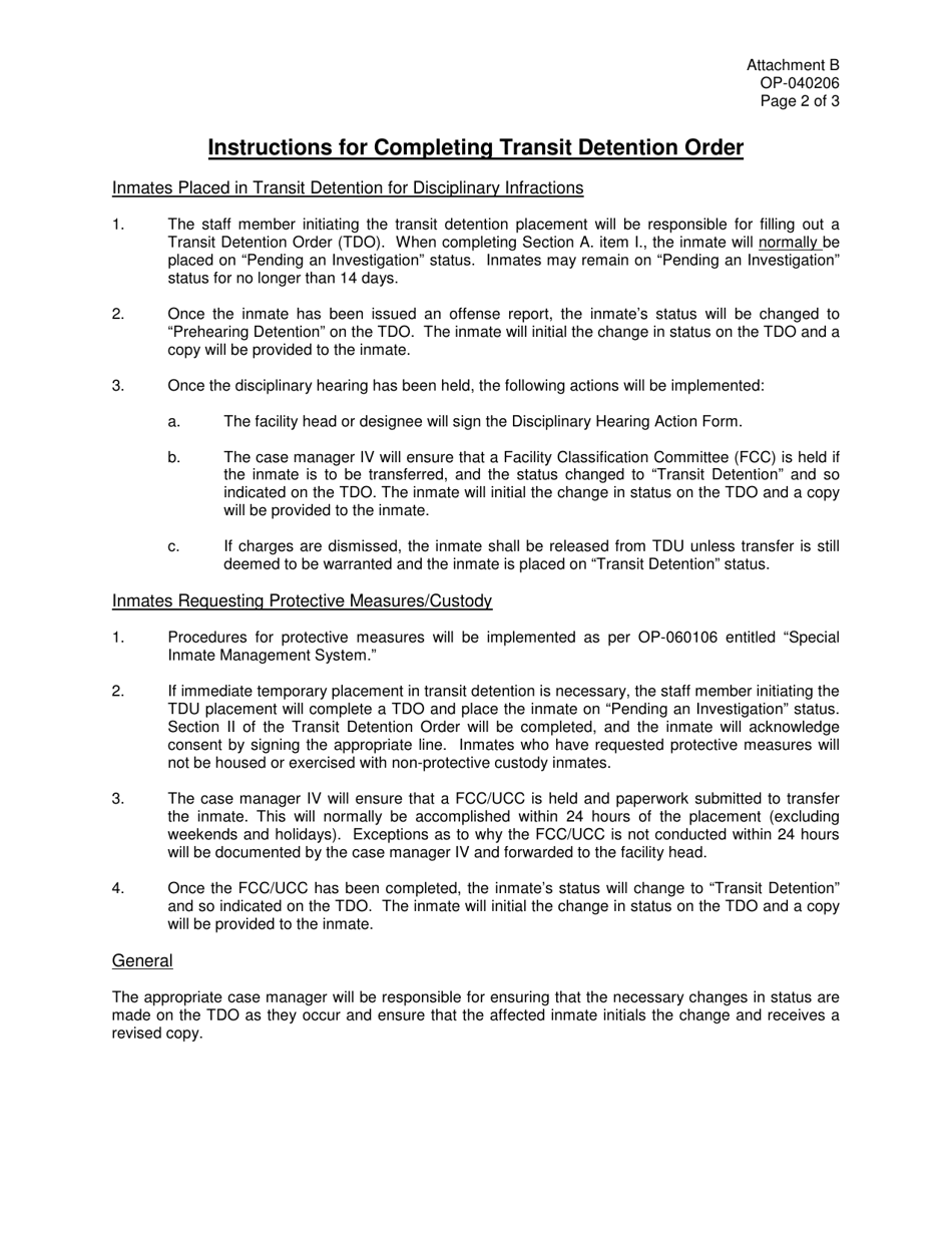 DOC Form OP-040206 Attachment B Transit Detention Order - Oklahoma, Page 2