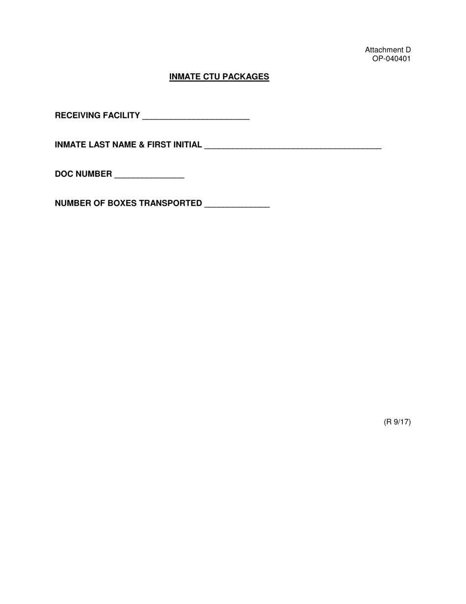 DOC Form OP-040401 Attachment D Inmate Ctu Packages - Oklahoma, Page 1