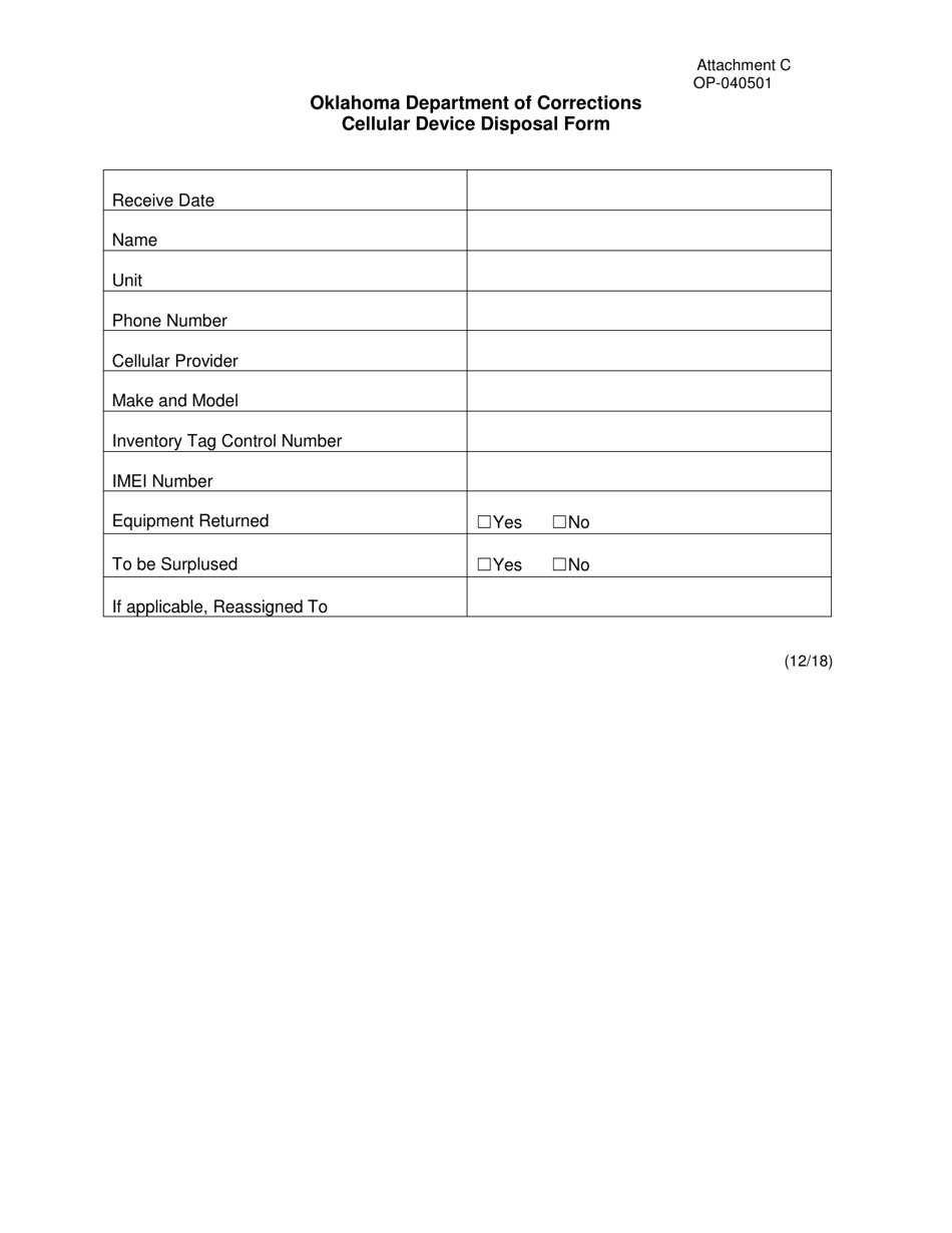 DOC Form OP-040501 Attachment C Cellular Device Disposal Form - Oklahoma, Page 1