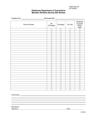Document preview: DOC Form OP-040501 Attachment B Monthly Wireless Service Bill Review - Oklahoma