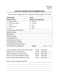 Document preview: DOC Form OP-050108 Attachment E Custody Control Belt Documentation - Oklahoma