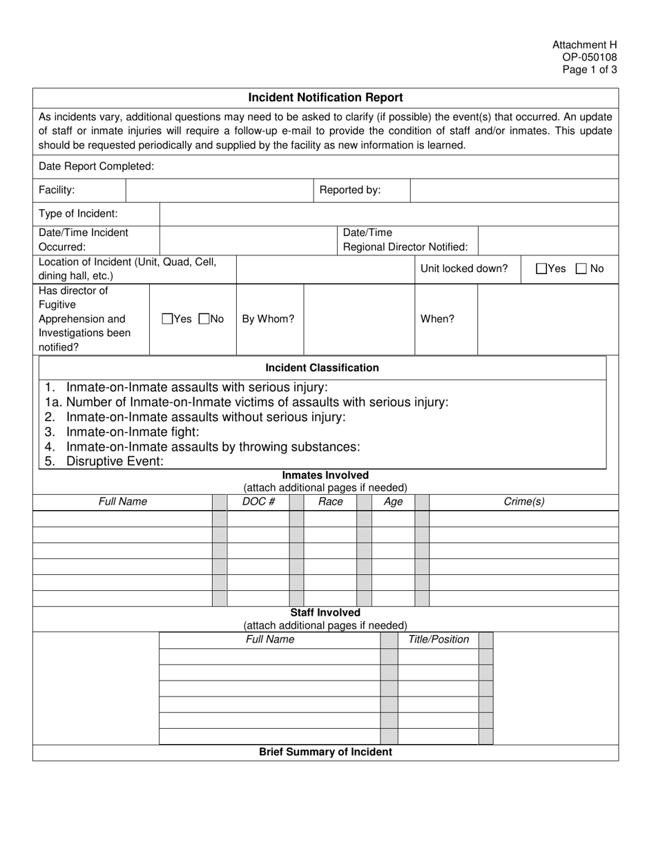 DOC Form OP-050108 Attachment H Incident Notification Report - Oklahoma, Page 1