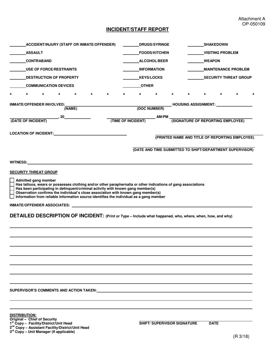 DOC Form OP-050109 Attachment A Incident / Staff Report - Oklahoma, Page 1