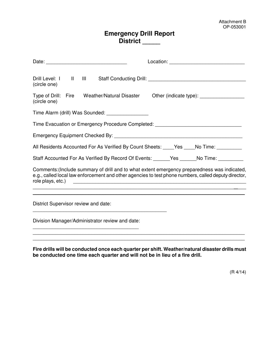 DOC Form OP-053001 Attachment B Emergency Drill Report - Oklahoma, Page 1