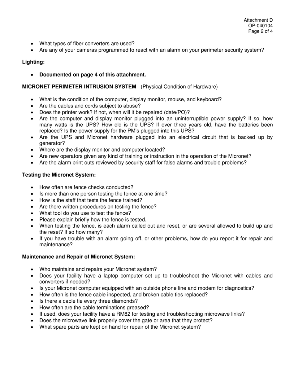 Form OP-040104 Attachment D Monthly Security Device and Fence Inspection - Oklahoma, Page 2