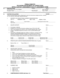 DOC Form OP-060102A Initial Custody Assessment/Facility Assignment Form - Female Inmates - Oklahoma