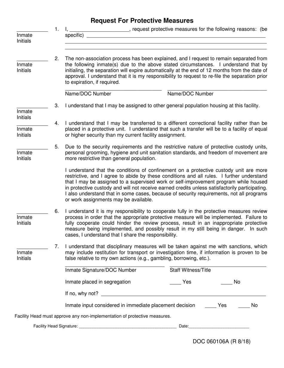 DOC Form OP-060106A Request for Protective Measures - Oklahoma, Page 1