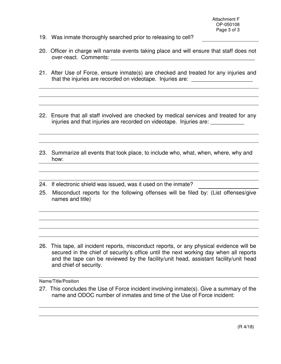 DOC Form OP-050108 Attachment F Use of Force Special Instructions - Oklahoma, Page 3