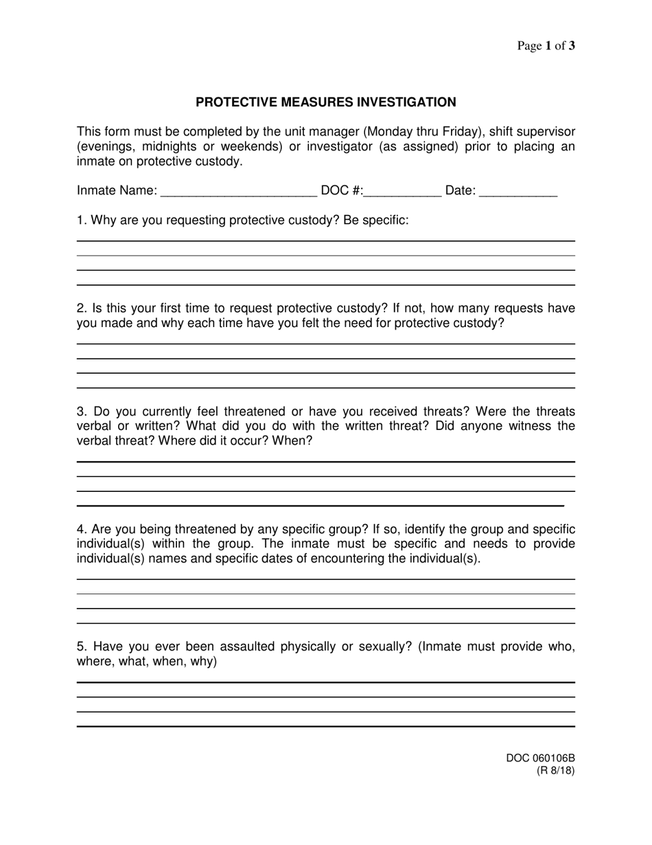 DOC Form OP-060106B Protective Measures Investigation - Oklahoma, Page 1
