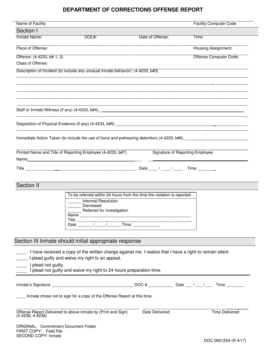 DOC Form OP-060125A Department of Corrections Offense Report - Oklahoma, Page 1
