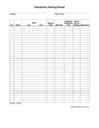 Document preview: DOC Form OP-060125E Disciplinary Hearing Docket - Oklahoma