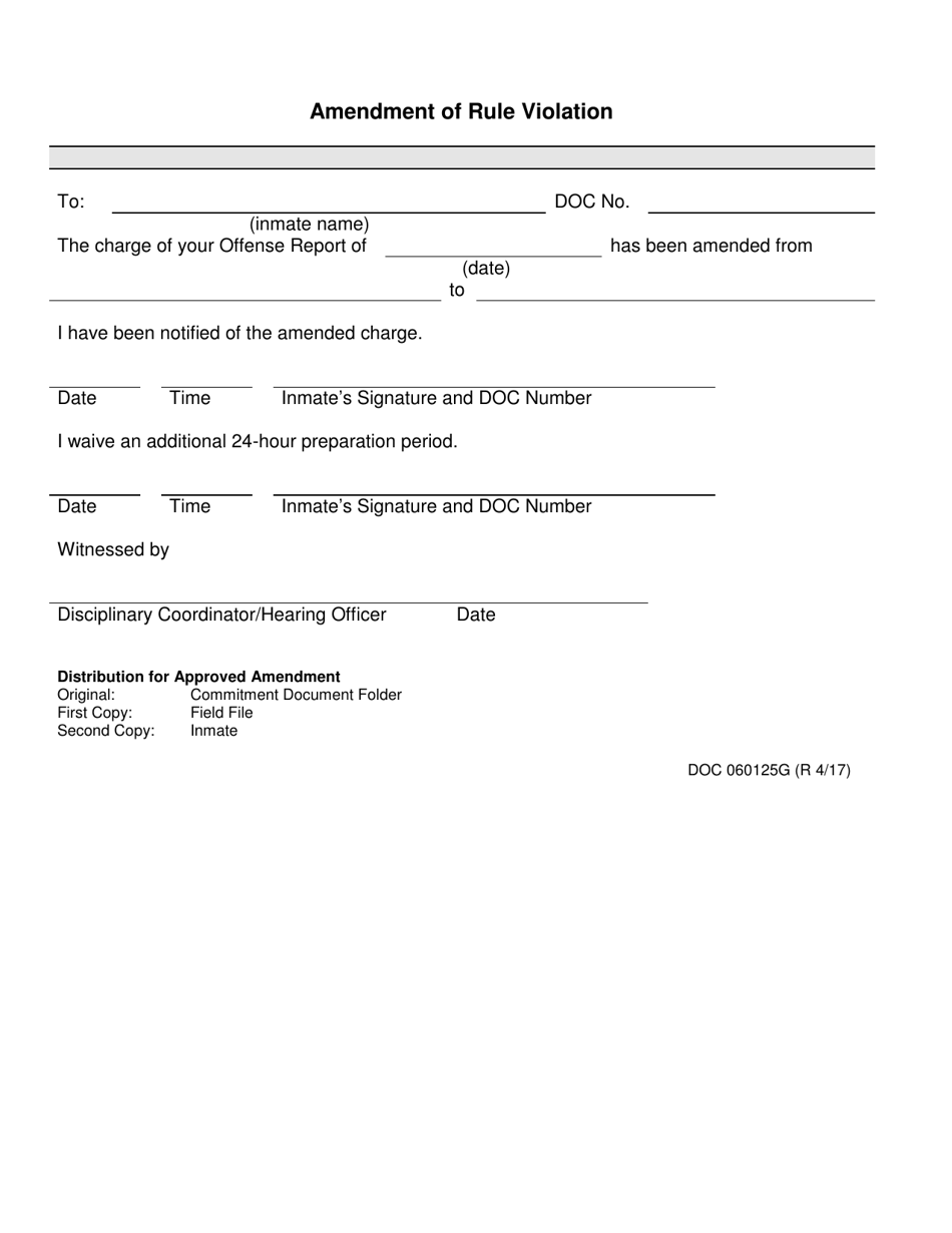 DOC Form OP-060125G Amendment of Rule Violation - Oklahoma, Page 1