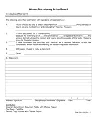 Document preview: DOC Form OP-060125I Witness Discretionary Action Record - Oklahoma