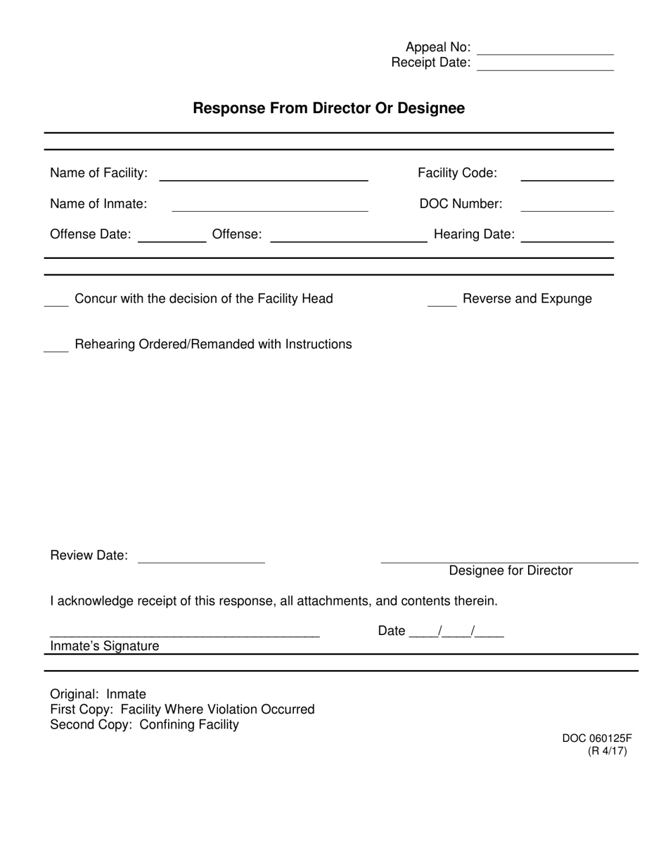 DOC Form OP-060125F Response From Director or Designee - Oklahoma, Page 1