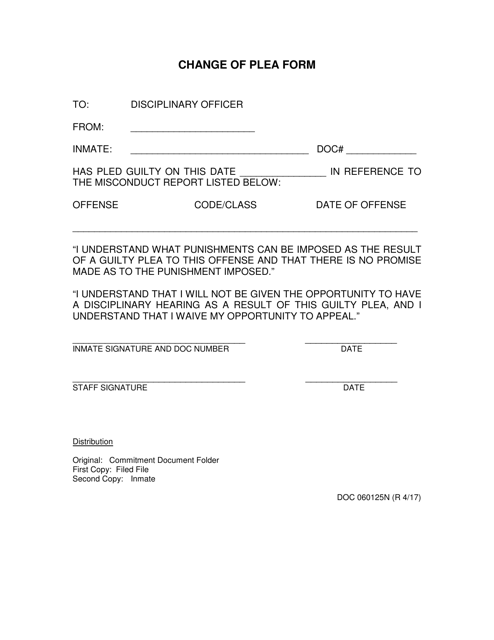 DOC Form OP-060125N Change of Plea Form - Oklahoma
