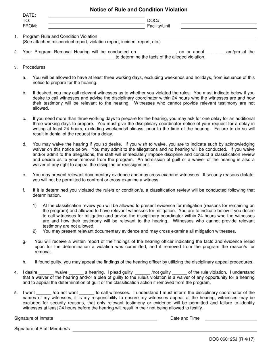 DOC Form OP-060125J Notice of Rule and Condition Violation - Oklahoma, Page 1