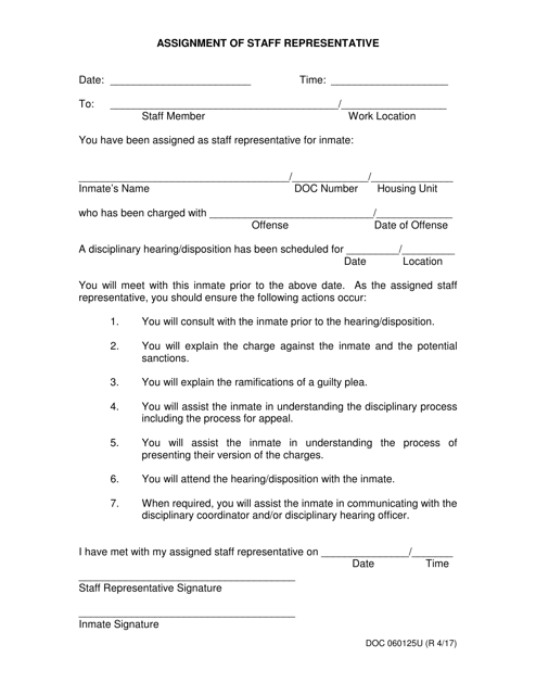 DOC Form OP-060125U Assignment of Staff Representative - Oklahoma
