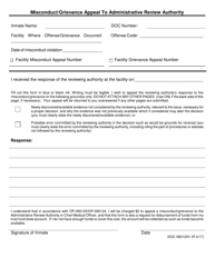Document preview: DOC Form OP-060125V Misconduct/Grievance Appeal to Administrative Review Authority - Oklahoma