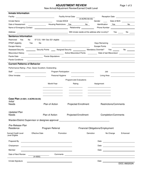 DOC Form OP-060203A Adjustment Review - Oklahoma