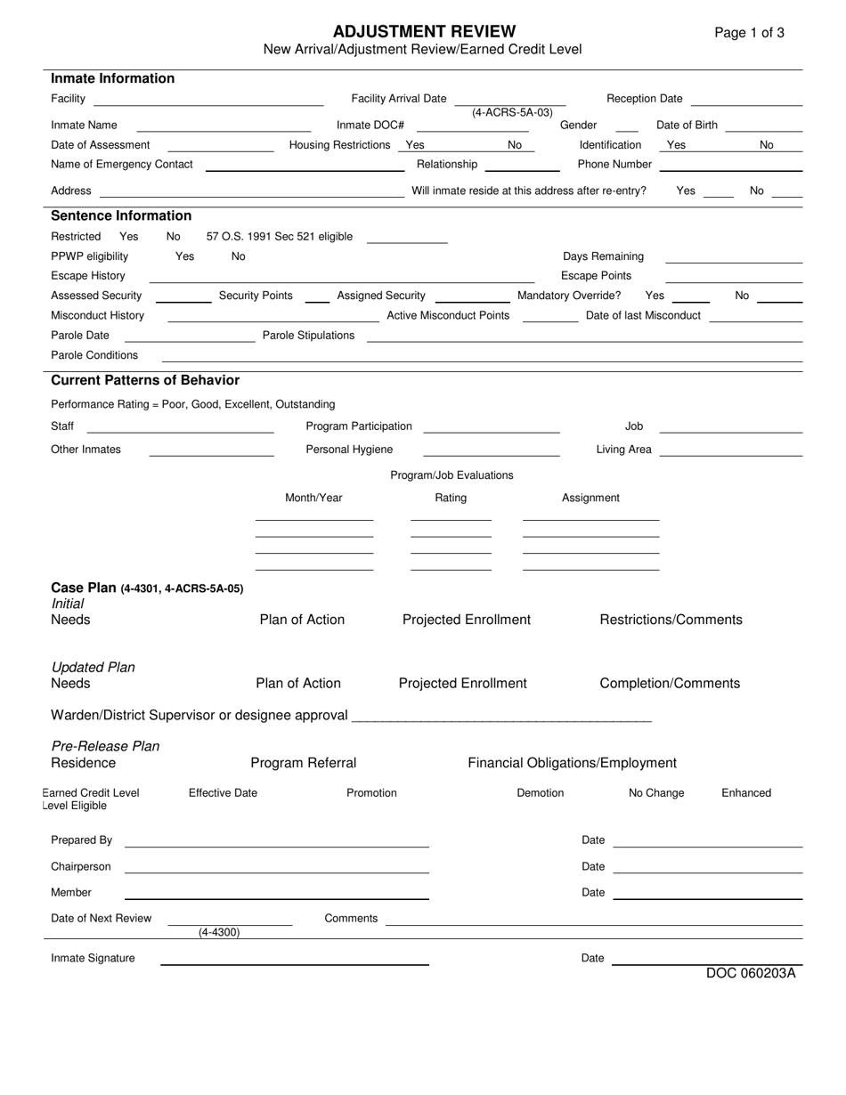 DOC Form OP-060203A Adjustment Review - Oklahoma, Page 1