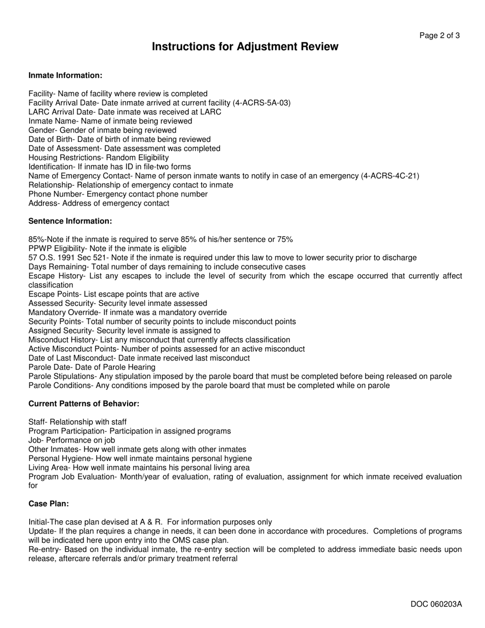 DOC Form OP-060203A Adjustment Review - Oklahoma, Page 2