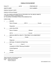 Document preview: DOC Form OP-060205 B Parole Status Report - Oklahoma