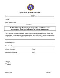 Form 007 &quot;Request for Jacket Review Form&quot; - Oklahoma