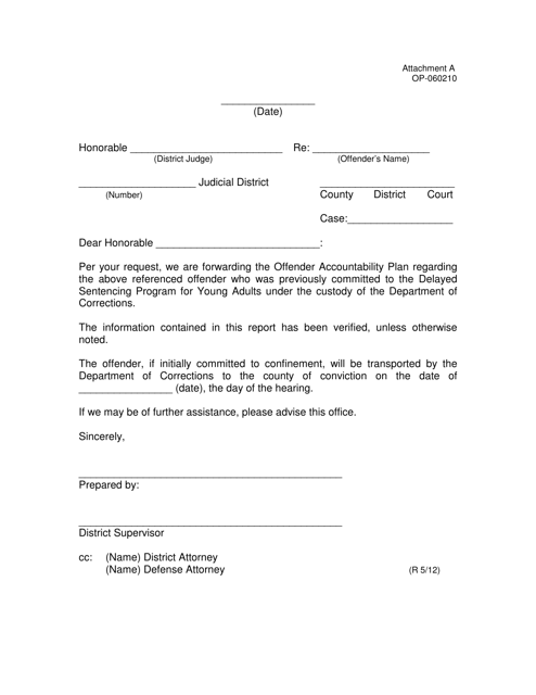 DOC Form OP-060210 Attachment A Offender Accountability Cover Letter - Oklahoma