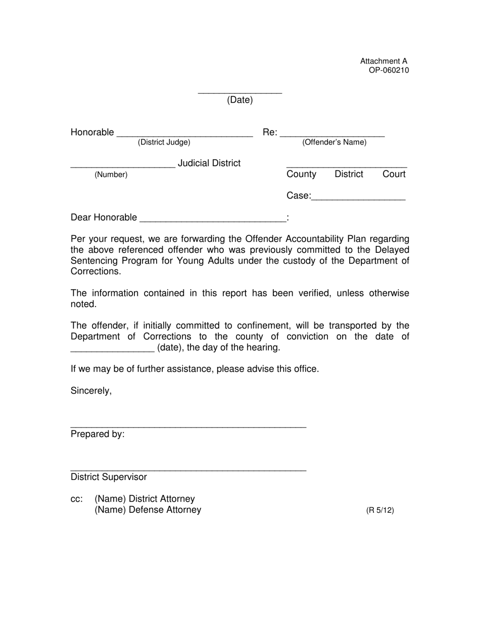 DOC Form OP-060210 Attachment A Offender Accountability Cover Letter - Oklahoma, Page 1