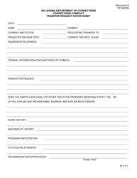 Document preview: DOC Form OP-060206 Attachment B Oklahoma Department of Corrections Corrections Compact Transfer Request Cover Sheet - Oklahoma