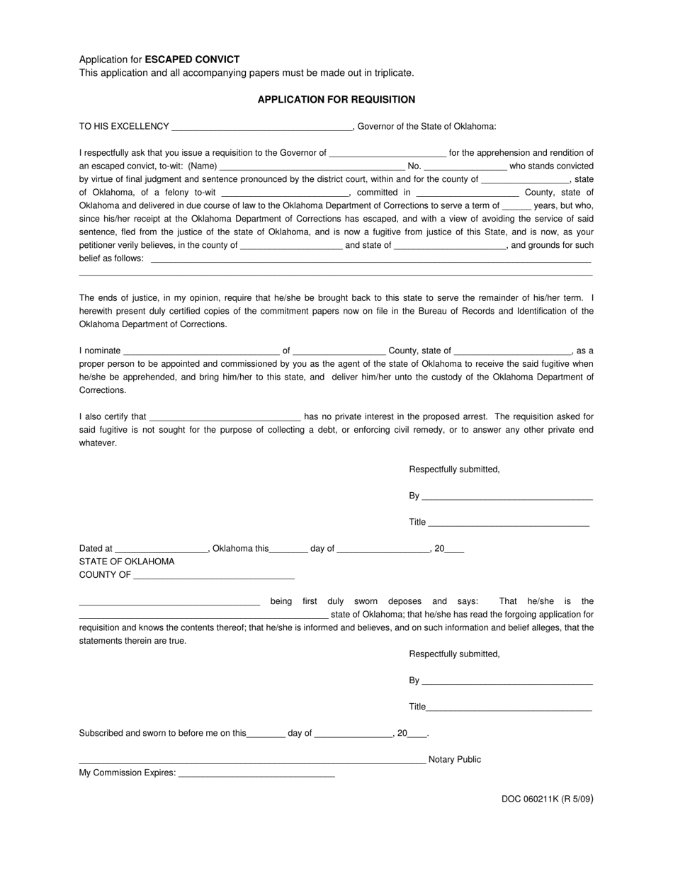 DOC Form 060211K Download Printable PDF or Fill Online Application for ...