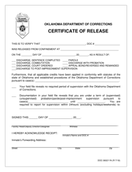 Document preview: DOC Form 060211N Certificate of Release - Oklahoma