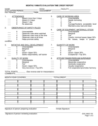 DOC Form 060211M Monthly Inmate Evaluation Time Credit Report - Oklahoma