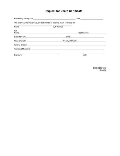 DOC Form 060212A Request for Death Certificate - Oklahoma