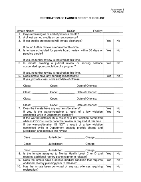 DOC Form OP-060211 Attachment S  Printable Pdf