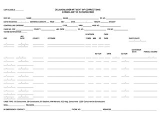 Document preview: DOC Form 060211H Consolidated Record Card - Oklahoma