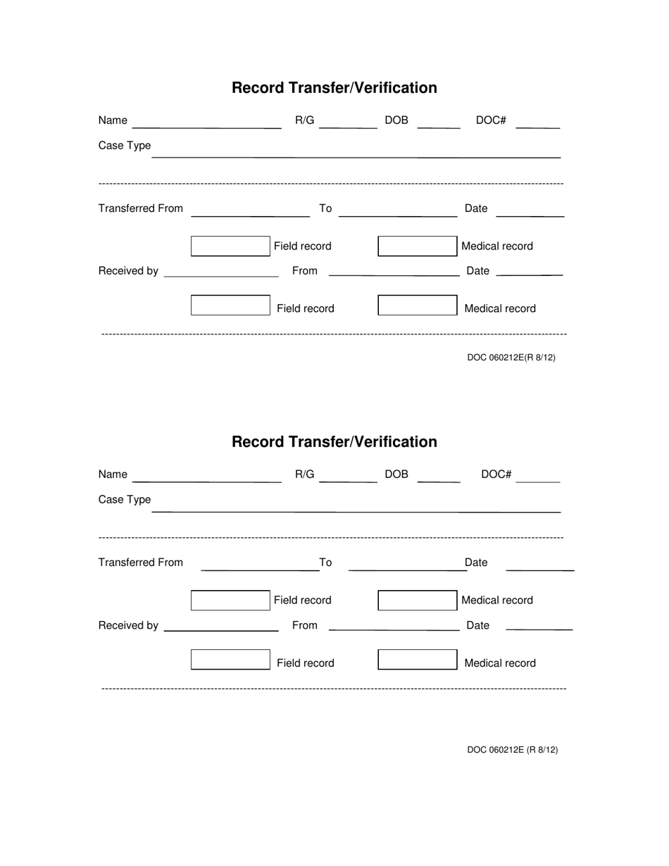 DOC Form 060212E Record Transfer / Verification - Oklahoma, Page 1