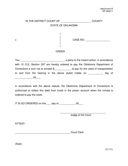 DOC Form OP-060211 Attachment R Order - Oklahoma