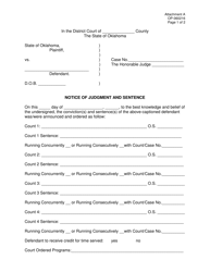 DOC Form OP-060216 Attachment A Notice of Judgment and Sentence - Oklahoma