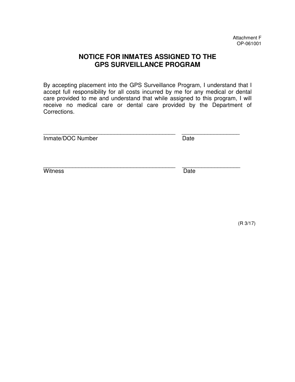 DOC Form OP-061001 Attachment F Notice for Inmates Assigned to the Gps Surveillance Program - Oklahoma, Page 1