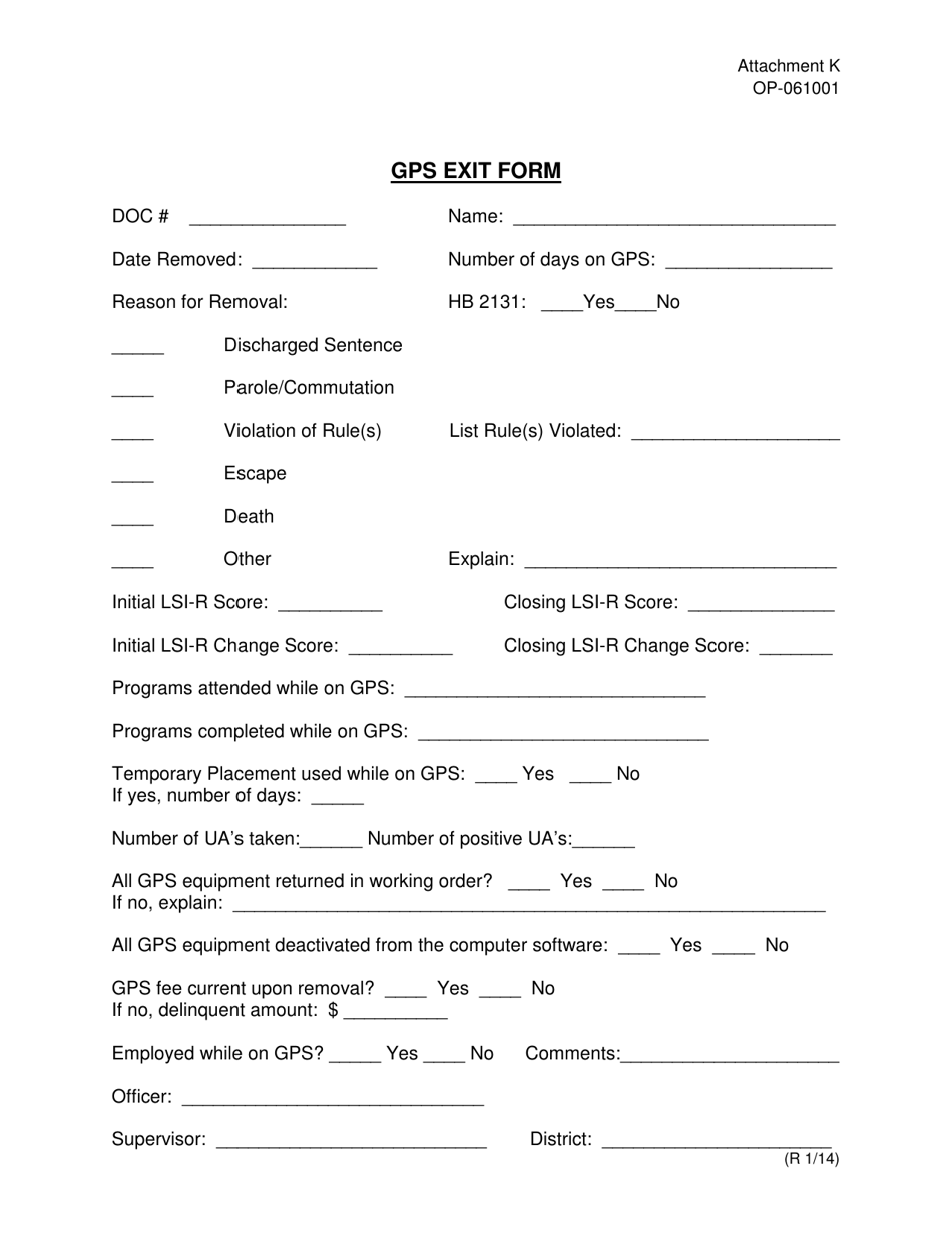 DOC Form OP-061001 Attachment K Gps Exit Form - Oklahoma, Page 1