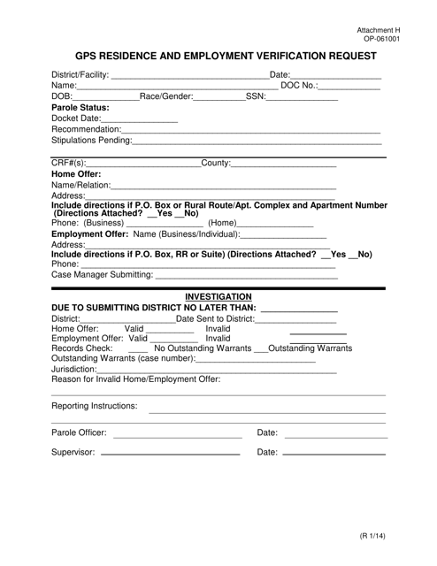 DOC Form OP-061001 Attachment H  Printable Pdf