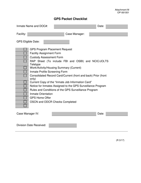 DOC Form OP-061001 Attachment M  Printable Pdf